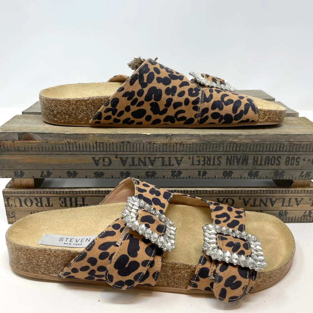 Steven New York Leopard Print Somers Rhinestone Sandal Size 6.5